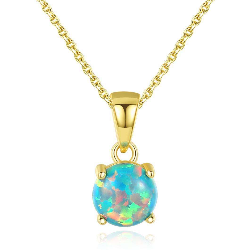 Factory Price Beautiful Round Opal stone 925 Sterling Silver Gold plated pendant Necklace Fashion Gift Jewelry for woman Y10705