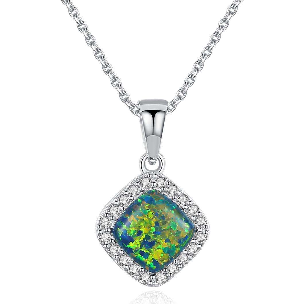 Factory Price Beautiful Square Opal stone 925 Sterling Silver Gold plated pendant Necklace Fashion Gift Jewelry for woman Y10695