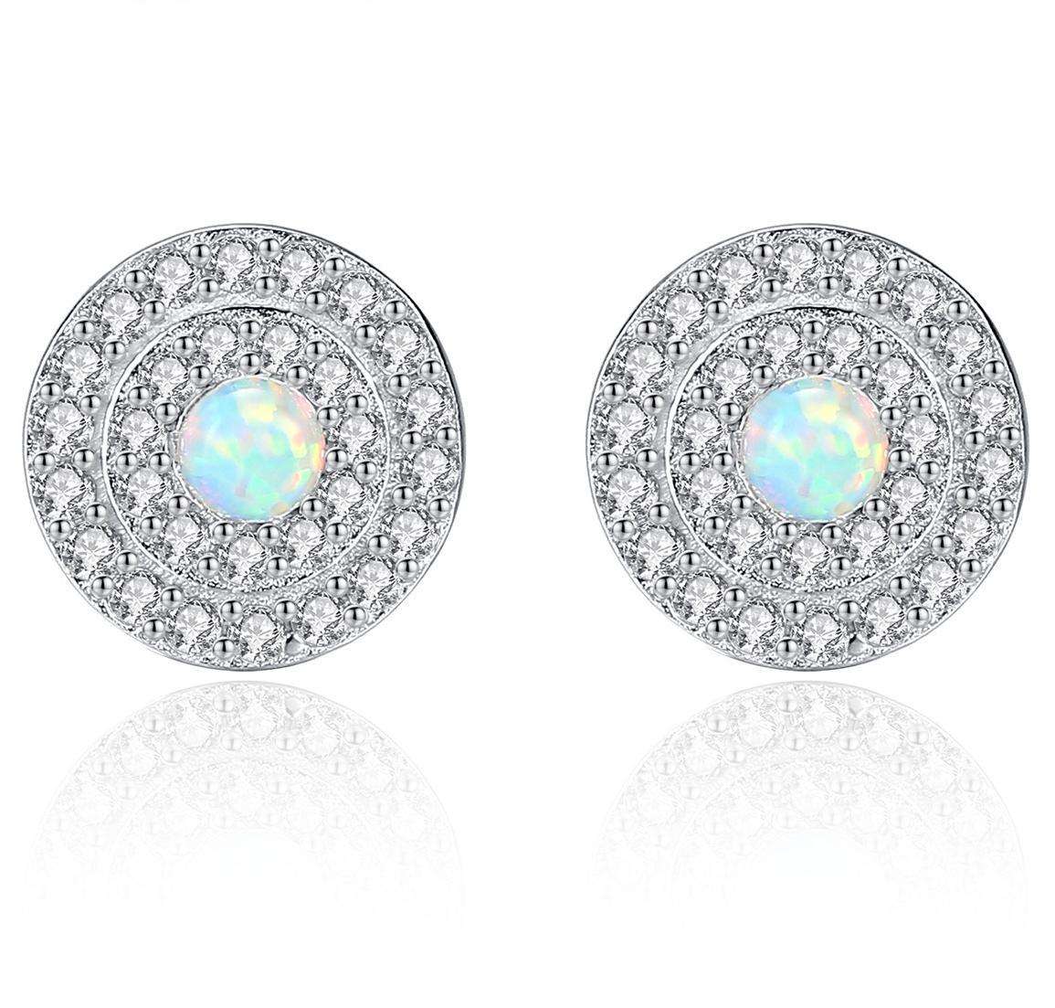 Factory Price Beautiful Round Opal stone Zircon 925 Sterling Silver stud Earrings Fashion Gift Jewelry for woman Y21149