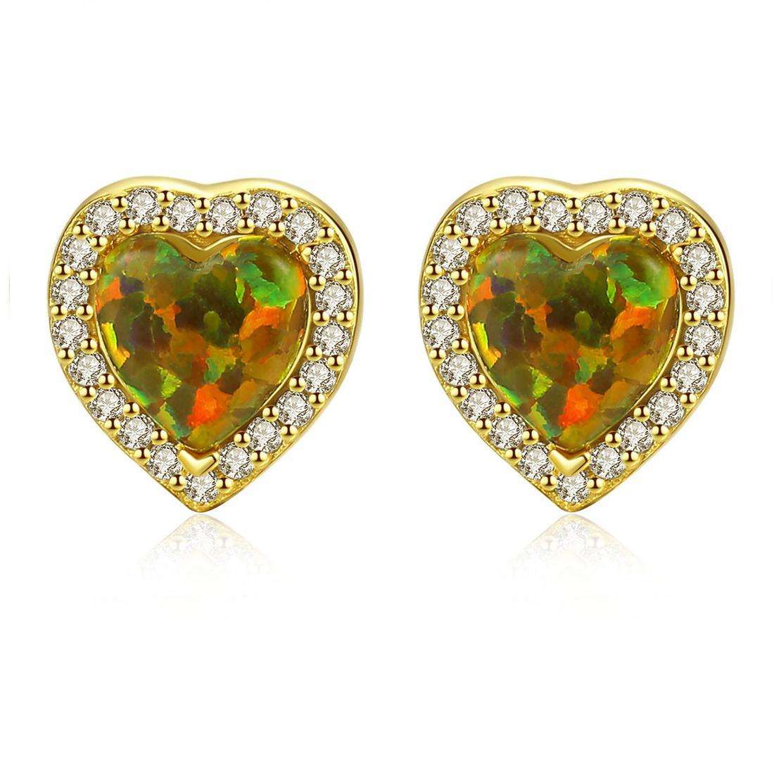 Factory Price Beautiful Heart shape Opal stone Zircon 925 Sterling Silver stud Earrings Fashion Gift Jewelry for woman Girls Y21108