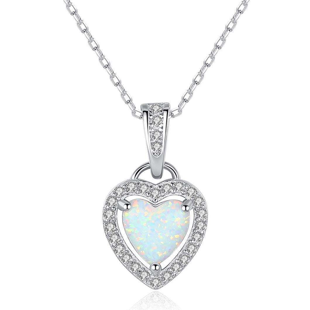 Factory Price Beautiful Heart shape White Opal stone 925 Sterling Silver pendant Necklace Fashion Gift Jewelry for woman Y10719