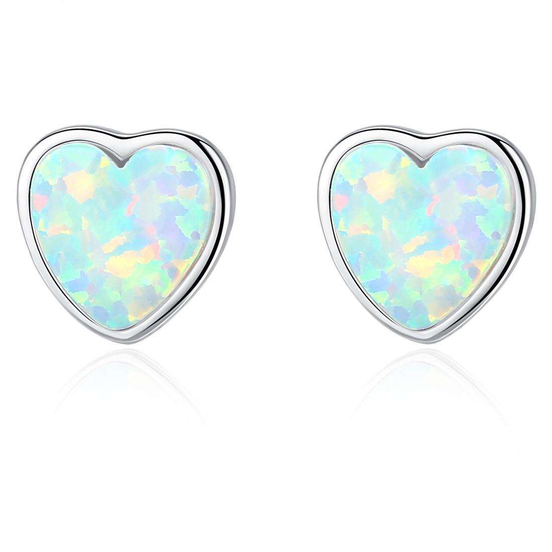 Factory Price Beautiful Heart shape Opal stone 925 Sterling Silver stud Earrings Fashion Gift Jewelry for woman Girls Y21145