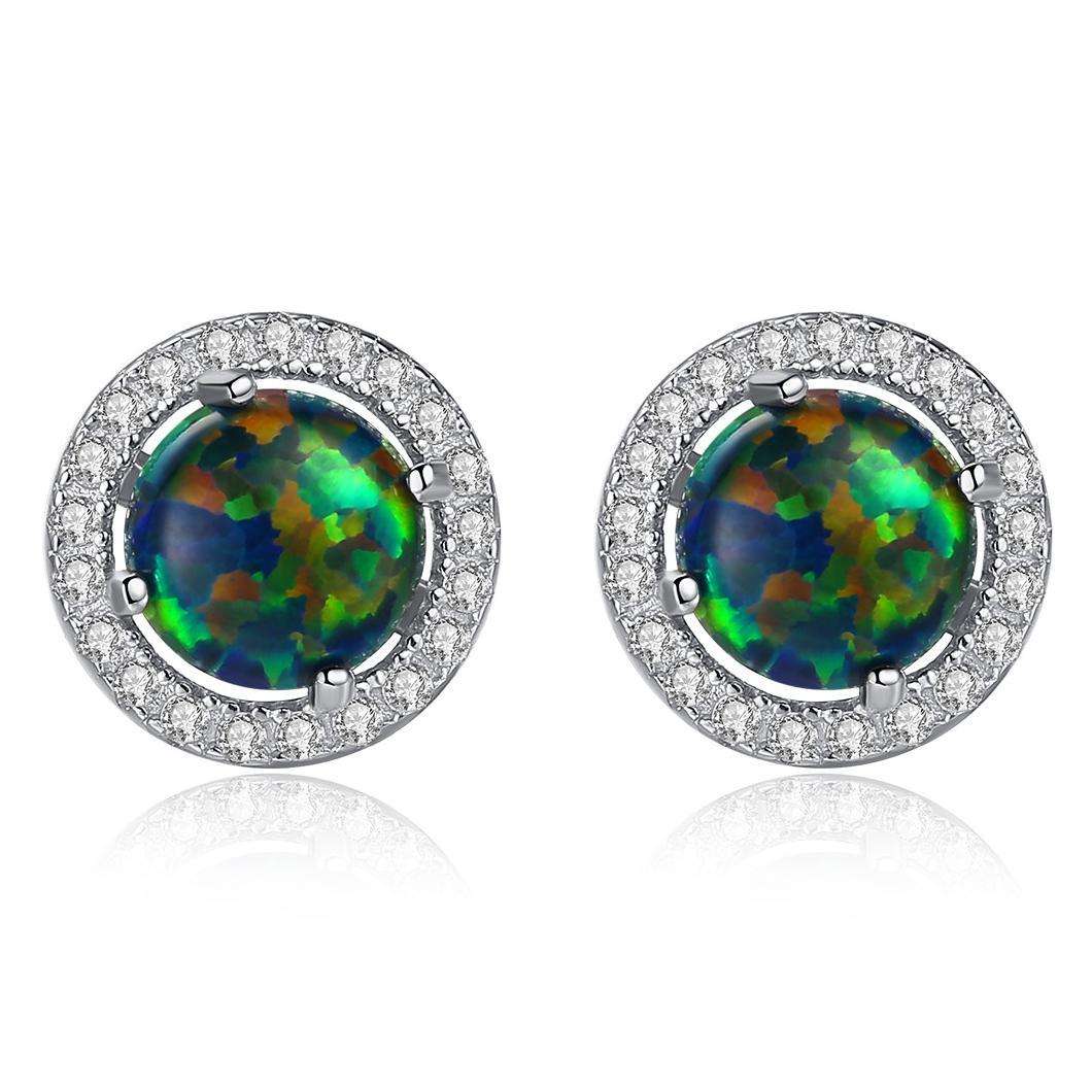 Factory Price Beautiful Round Opal stone Zircon 925 Sterling Silver stud Earrings Fashion Gift Jewelry for woman Y21097