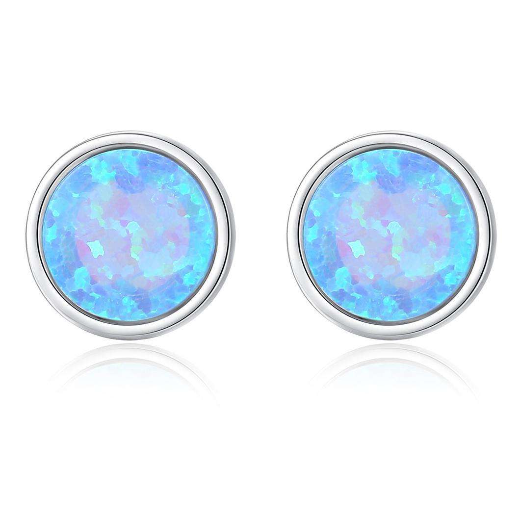 Factory Price Beautiful Round Opal stone 925 Sterling Silver stud Earrings Fashion Gift Jewelry for woman Girls Y21155