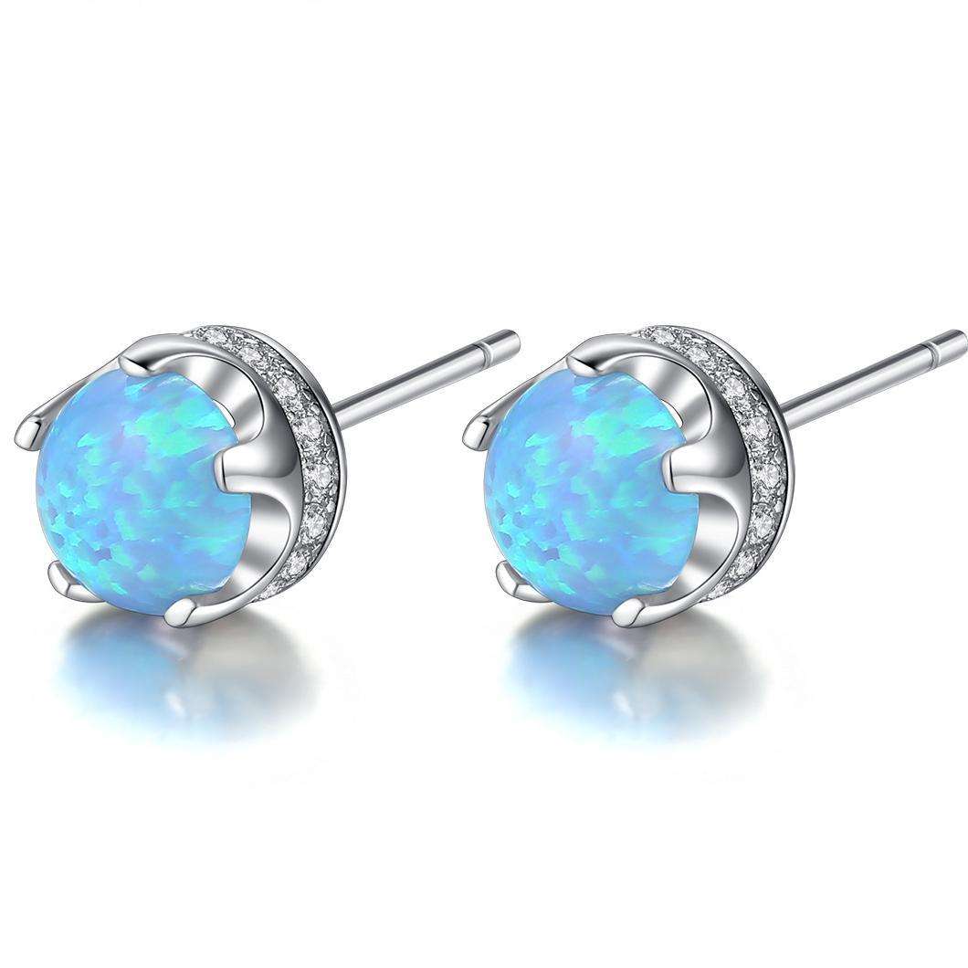 Factory Price Beautiful Round Opal stone 925 Sterling Silver stud Earrings Fashion Gift Jewelry for woman Girls Y20849