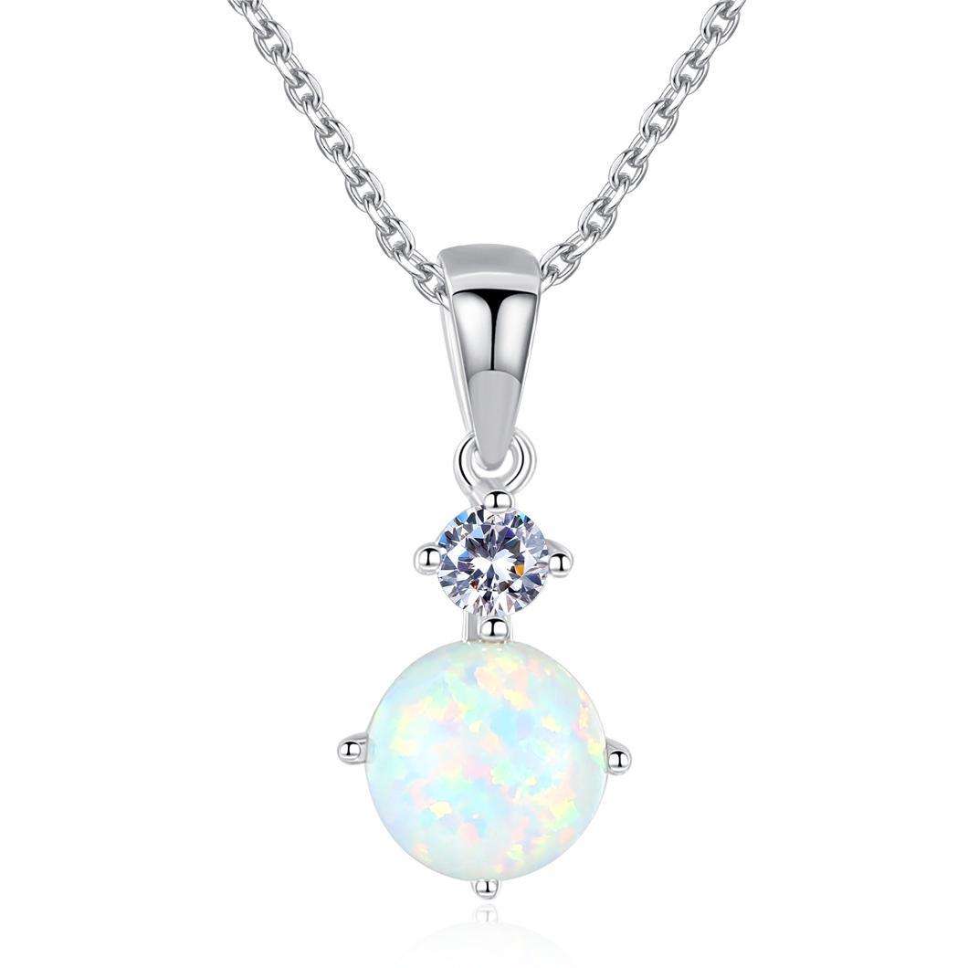 Factory Price Beautiful Round Opal stone 925 Sterling Silver Zircon Drop pendant Necklace Fashion Gift Jewelry for woman Y10680