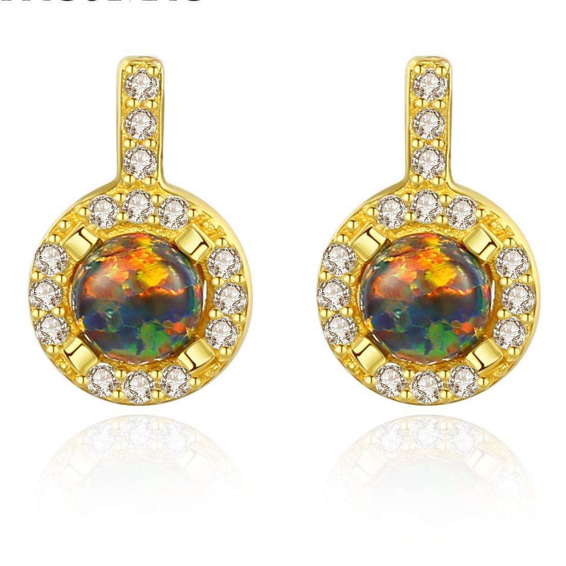 Factory Price Beautiful Round Opal stone Zircon 925 Sterling Silver stud Earrings Fashion Gift Jewelry for woman Girls Y21161