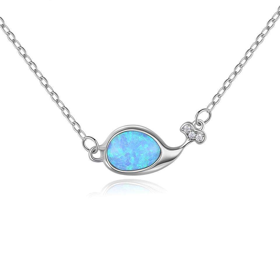 Small MOQ Cute Blue Dolphin Opal stone 925 Sterling Silver pendant Necklace Beautiful Fashion Gift Jewelry for woman Girls Y10718