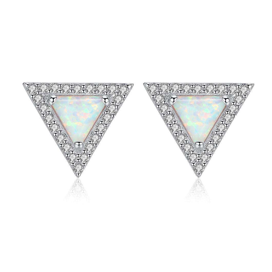 Factory Price Beautiful Triangle Opal stone Zircon 925 Sterling Silver stud Earrings Fashion Gift Jewelry for woman Girls Y21152