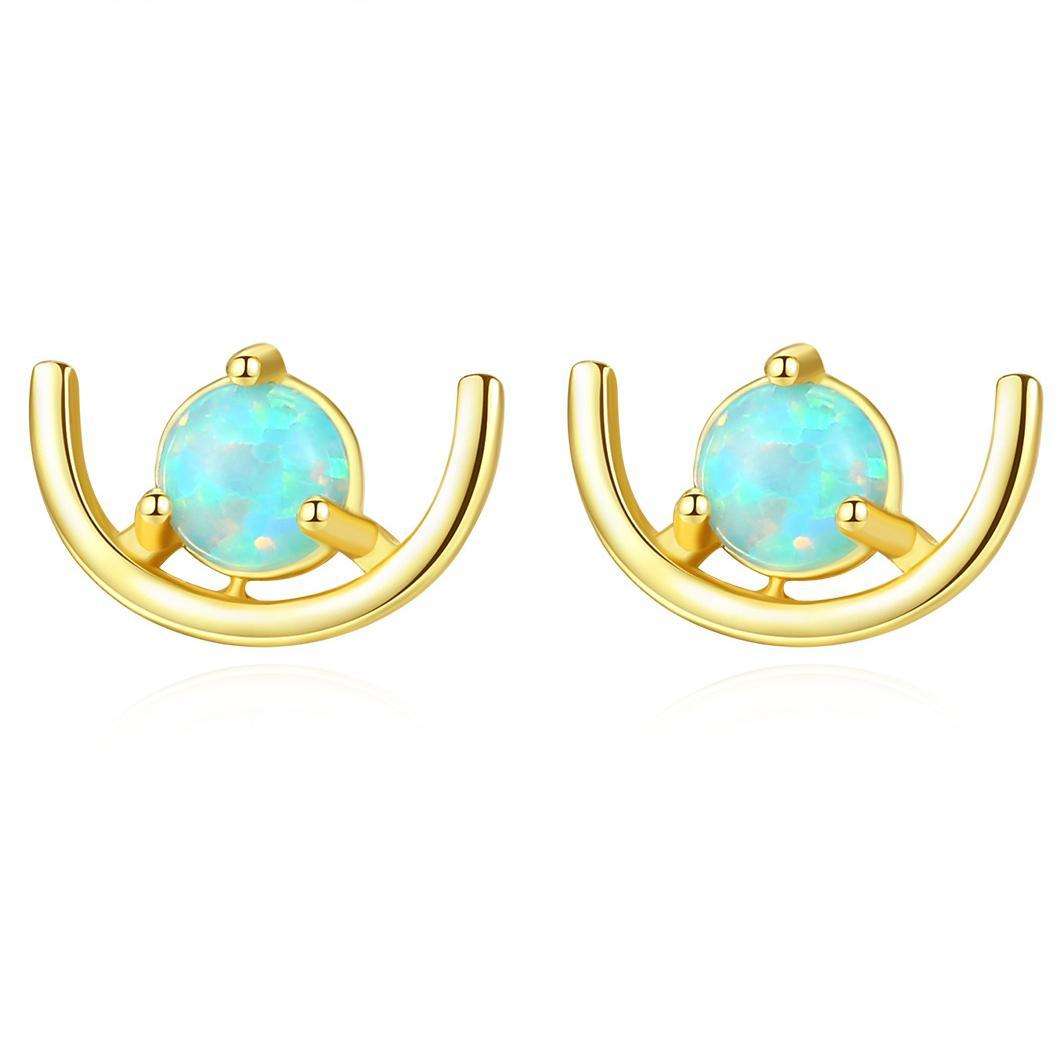 Small MOQ Geometric Round Opal stone Zircon 925 Sterling Silver stud Earrings Beautiful Fashion Gift Jewelry for woman Girls Y21157