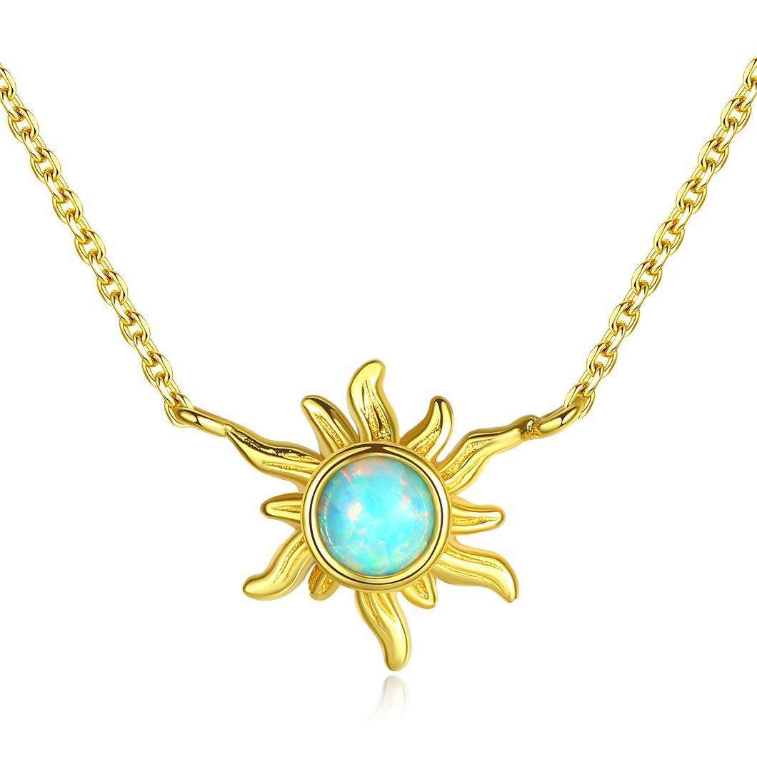 Small MOQ HOT Beautiful Sun Flower Opal stone 925 Sterling Silver Gold plated pendant Necklace Fashion Gift Jewelry for woman Y10694