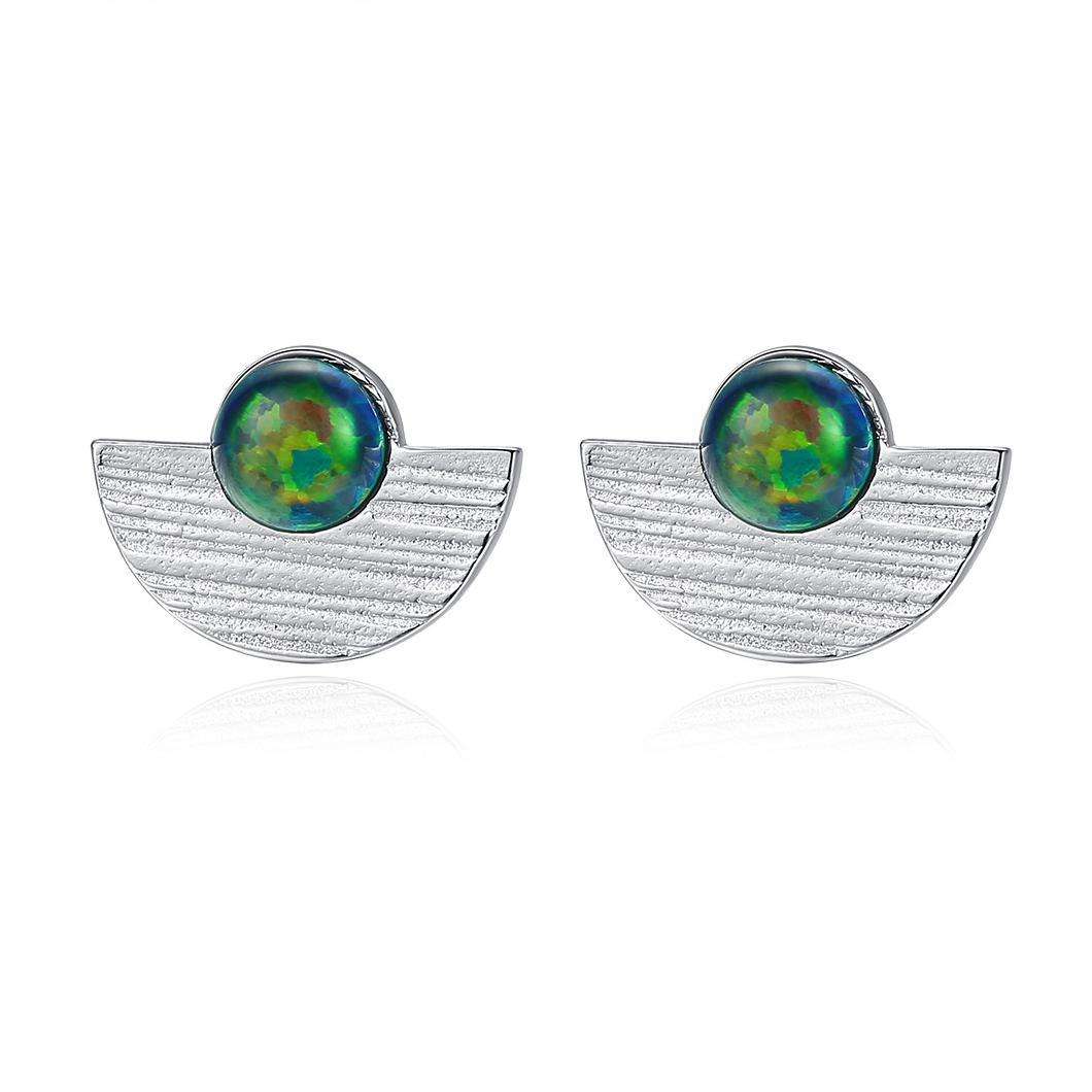 Small MOQ Geometric Round Opal stone 925 Sterling Silver stud Earrings Beautiful Fashion Gift Jewelry for woman Girls Y21156