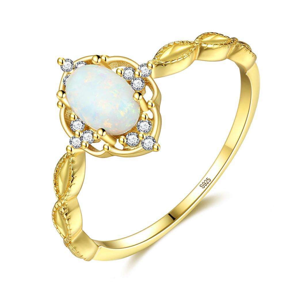 Royal Opal Stone 925 Sterling Silver Gold plated Rings Beautiful Fashion Gift Jewelry for woman Y70343