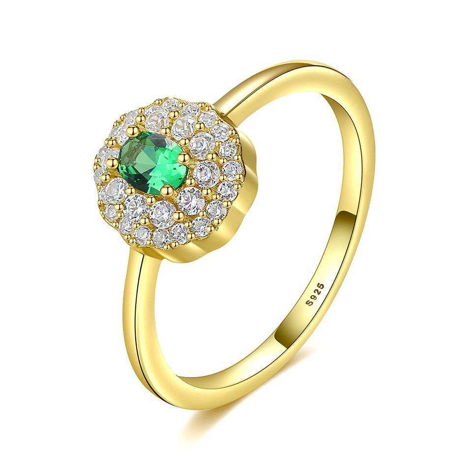 Small MOQ Emerald Austrian Crystal Zircon Gold plated 925 Sterling Silver Rings Beautiful Fashion Gift Jewelry for woman Y70415