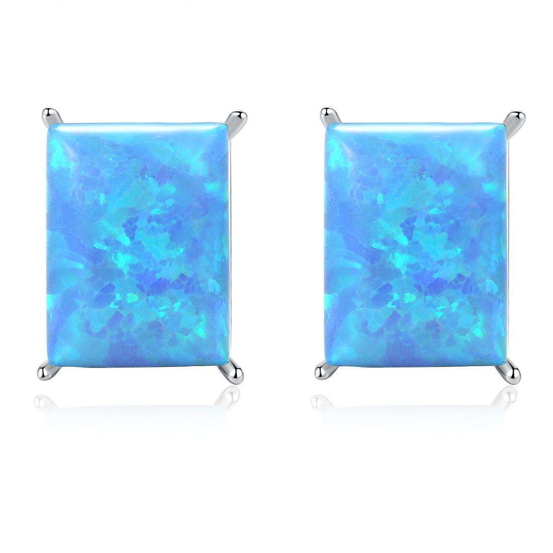 Fashion Square Opal stone 925 Sterling Silver stud Earrings Beautiful Gift Jewelry for woman Girls Y21154