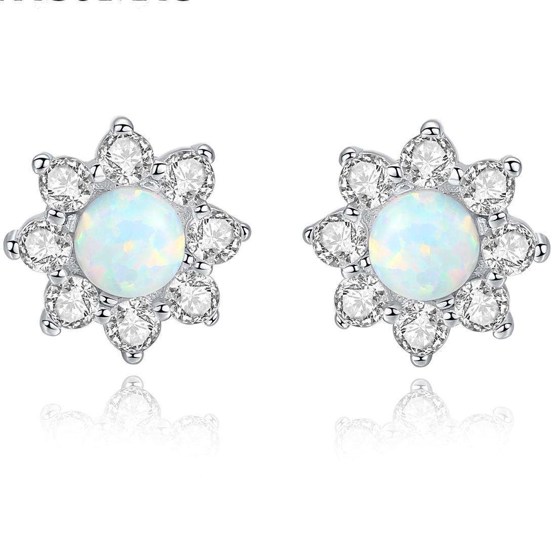 Factory Price Beautiful SUN Flower Opal stone Zircon 925 Sterling Silver stud Earrings Fashion Gift Jewelry for woman Y21158