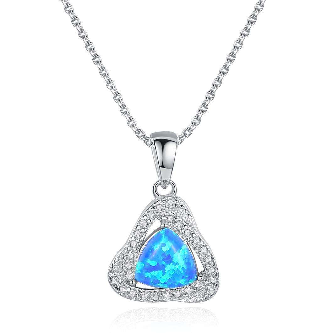 Factory Price Beautiful Triangular shape design Opal stone 925 Sterling Silver pendant Necklace Fashion Gift Jewelry for woman Y10673