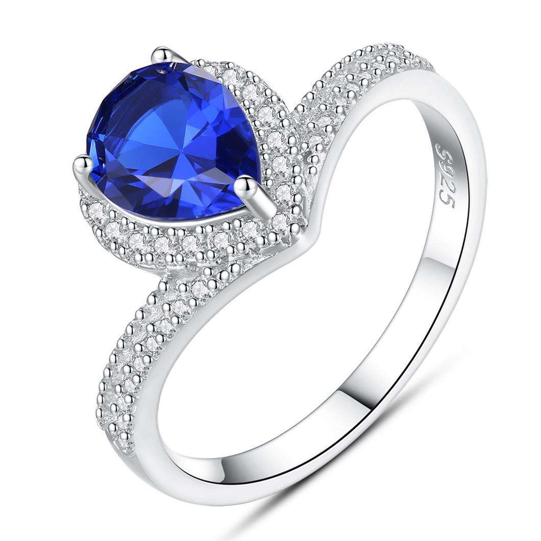 Small MOQ Royal Blue Austrian Crystal Zircon 925 Sterling Silver Rings Beautiful Fashion Gift Jewelry for woman Y70410