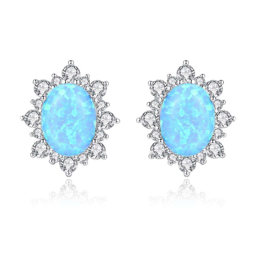 Royal Opal stone Zircon 925 Sterling Silver stud Earrings Beautiful Fashion Gift Jewelry for woman Girls Y21150