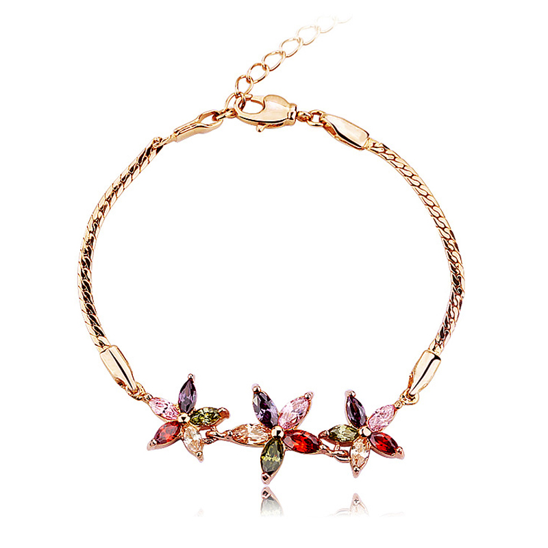 Small MOQ Summer Flower Austrian Crystal Gold Plated Bracelet Beautiful Fashion Gift Jewelry For Women Party Dating Bracelet 30188