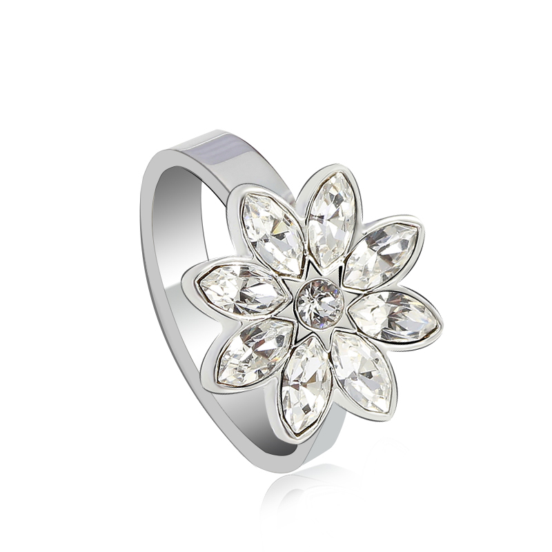 Small MOQ Flower Austrian crystal White Gold plated Ring European and American Beautiful Gift Jewelry for woman 40092