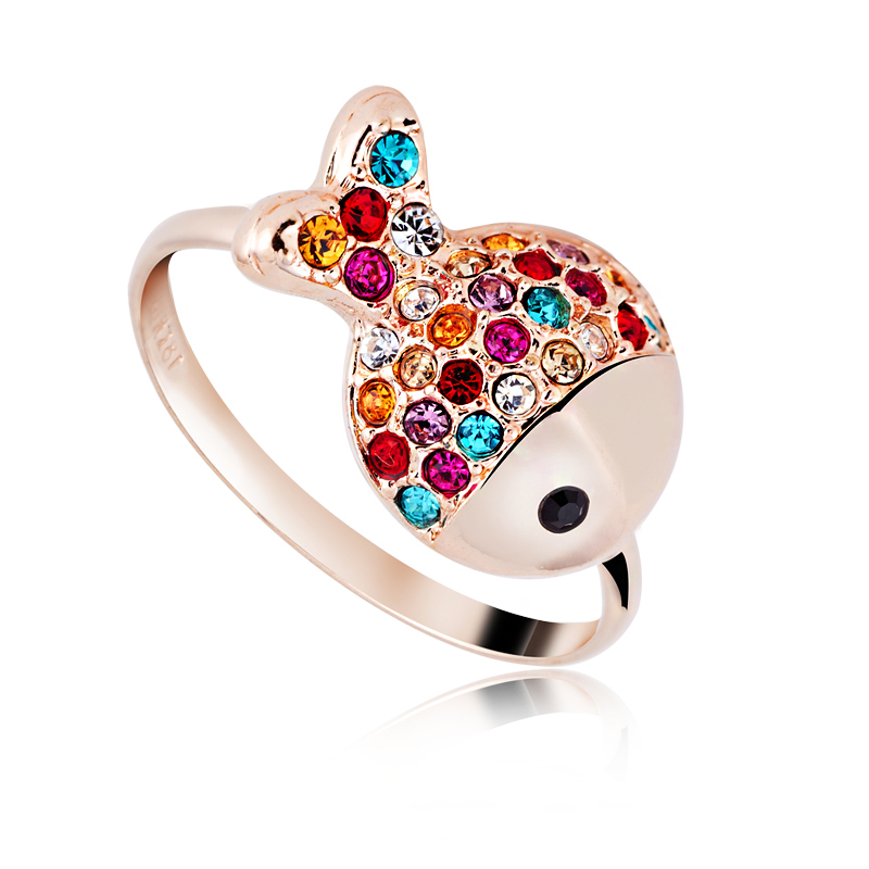 Small MOQ Rainbow Fish Fashion Austrian Crystal Gold plated Alloy rings European and American Jewelry Beautiful Gift Jewelry 40021