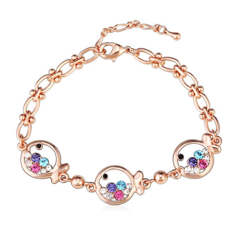 Small MOQ Rainbow bubble Fish Austrian Crystal Gold Plated Bracelet Beautiful Fashion Gift Jewelry For Women Dating Bracelet 30229