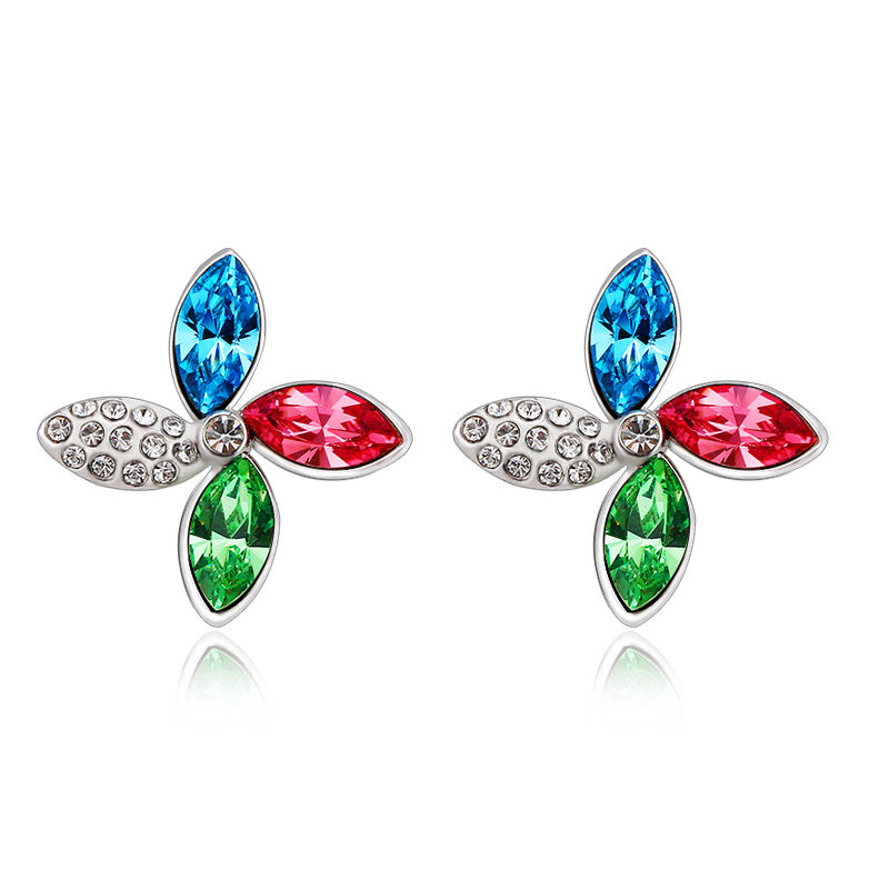 High quality Trendy Four Leaves Austrian crystal stud Earrings Fashion Beautiful Gift Jewelry for Women Dating Party Jewelry 20732
