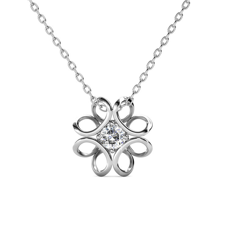 AG Vintage S925 Silver Jewelry Flower Shape Pendant Necklace Sterling Silver Crystal Ornament Necklace For Women