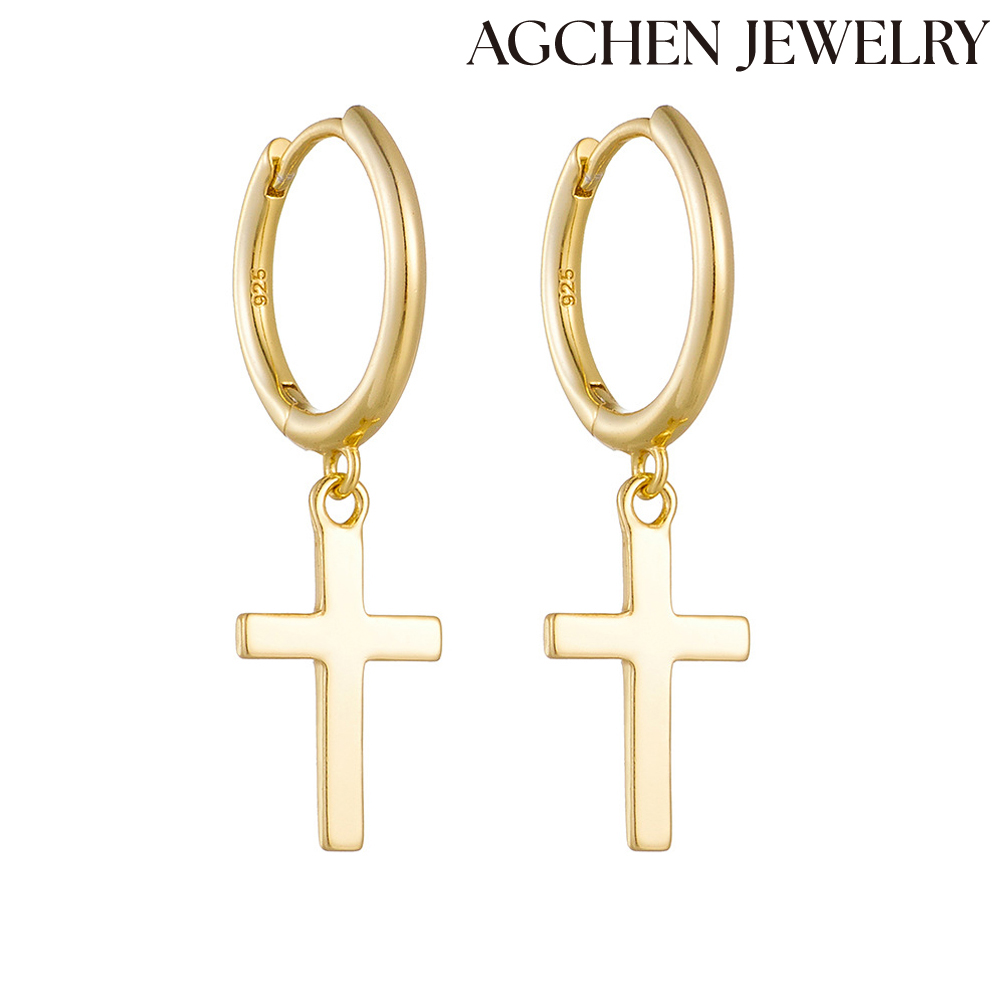 AGCHEN European and American hot-selling S925 Sterling Silver Cross Pendant Earrings  for girls 