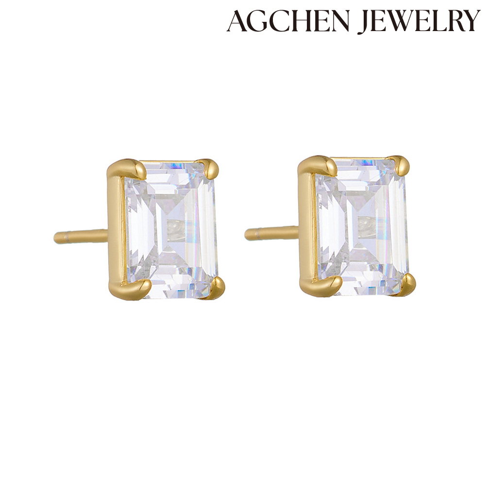 AGCHEN Simple Square Zirconia S925 Sterling Silver Earrings Europe and the United States Ins hot sale