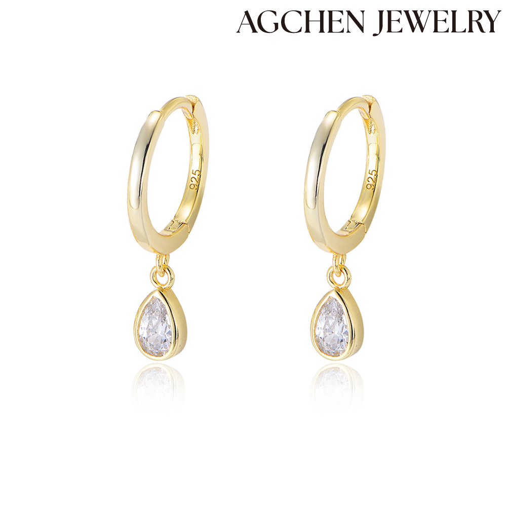 AGCHEN S925 Silver C-shaped earrings Drop shaped zircon earrings Europe and the United States classic temperament women earrings custom