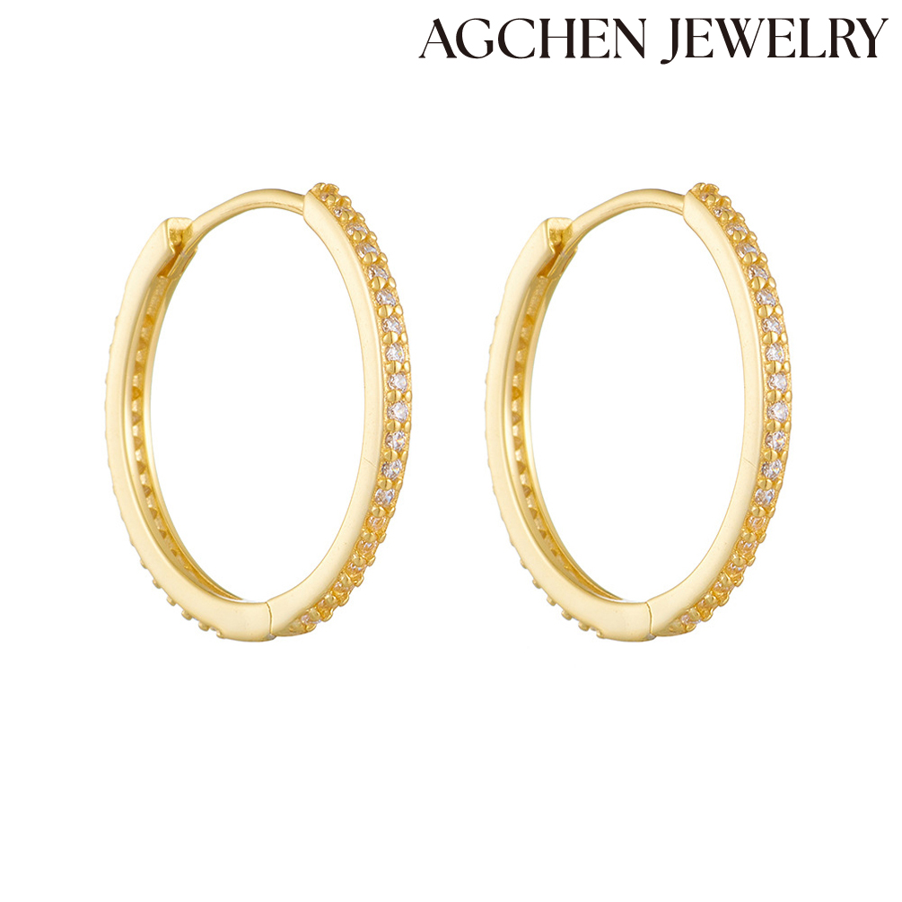 AGCHEN S925 Sterling Silver circle Statement Earrings with Zirconia female Europe and America ins design sense new accessories