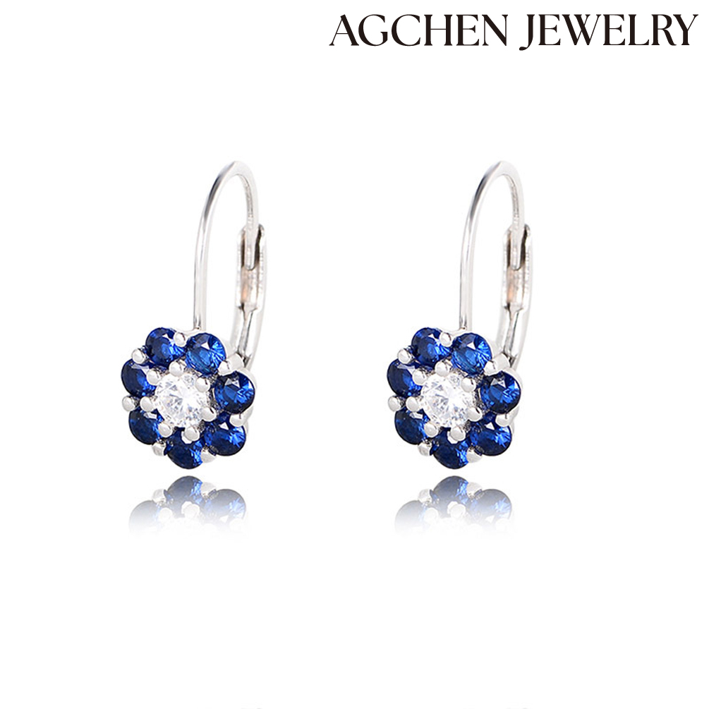 AGCHEN S925 sliver Europe and the United States retro color zircon flower ear buckle ins niche design earrings high sense earrings AGKE0017