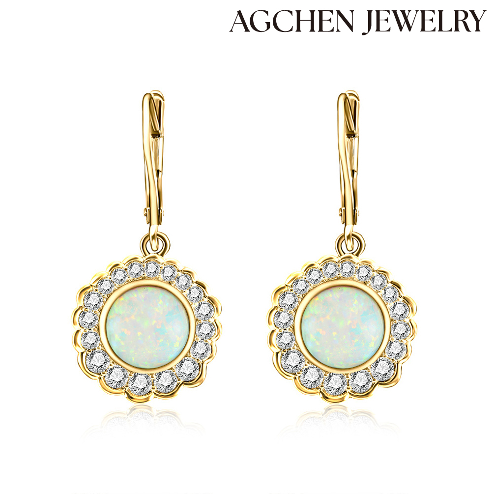 AGCHEN European and American hot-selling earrings gold-plated Opal zircon earrings temperament women earrings manufacturers direct sale AGKE0285