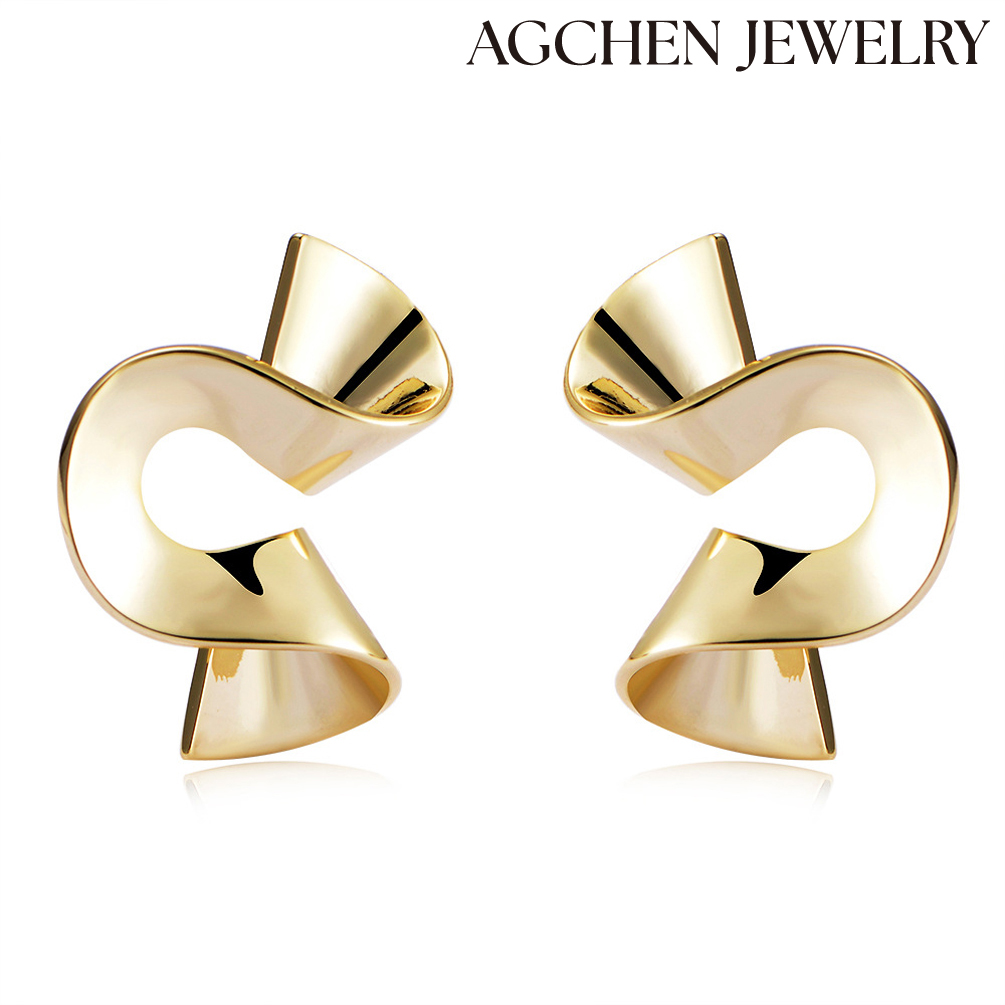 AGCHEN Hot selling Spiral irregular studs female European and American vint AGe geometric twist glossy earrings accessories earrings AGKE1399