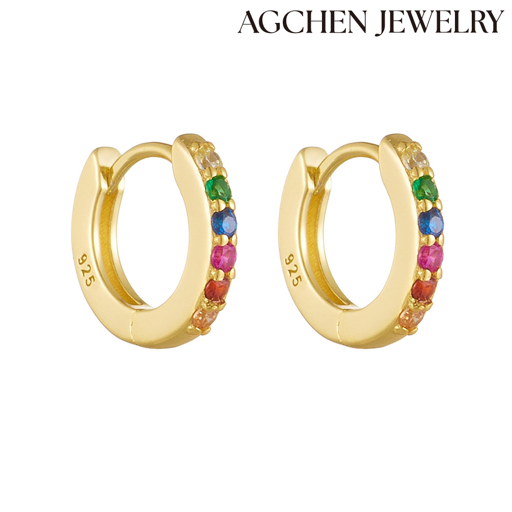 AGCHEN Europe and the United States hot selling S925 sterling silver color zircon earrings buckle female ins simple all-match jewelry AGKE0471