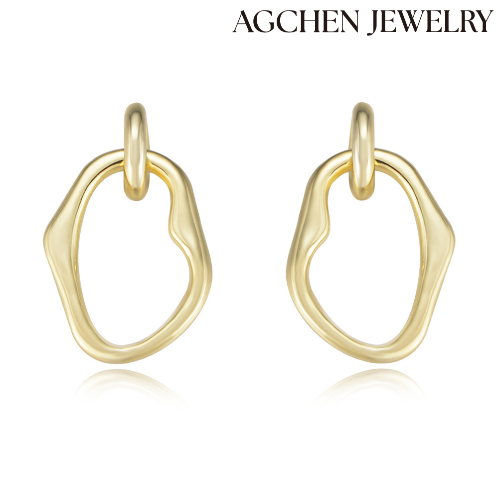 AGCHEN Double Intertwined Circle Earrings in 925 Silver Earrings with 2 Round Rings - Sterling Silver Jewelry AGKE1174