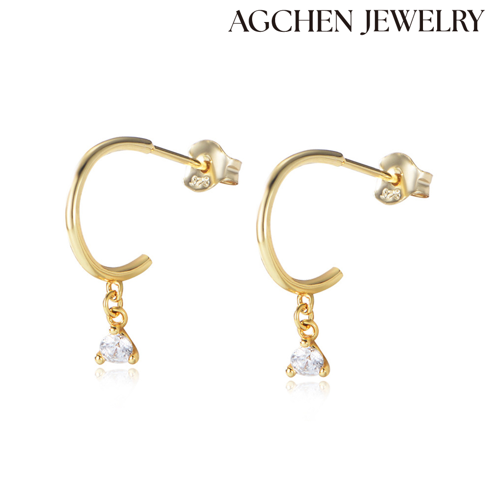 AGCHEN s925 sterling silver fashion simple zircon earrings Europe and the United States new fresh single diamond earrings for girls AGKE2494