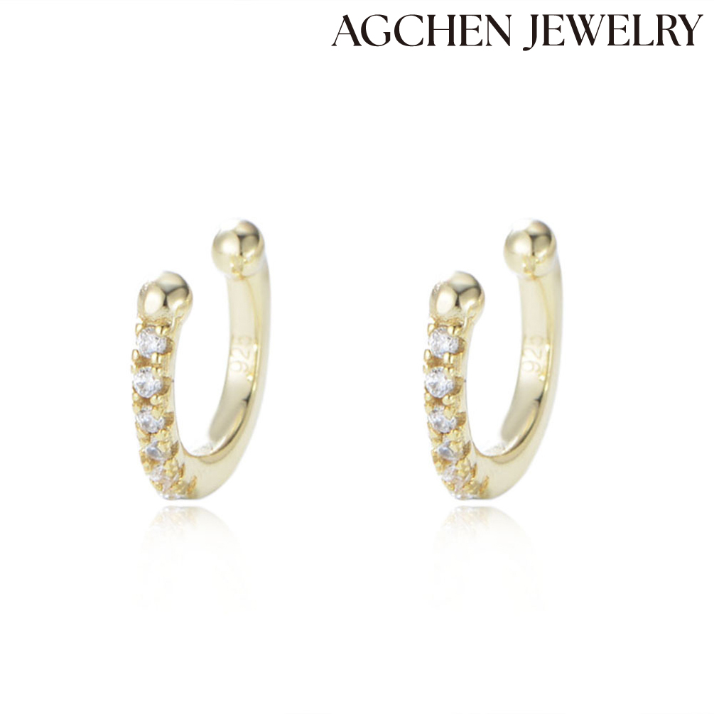 AGCHEN S925 Silver Women fashion personality cold C-shaped diamond ear bone clip ear buckle without ear piercing temperament jewelry AGKE2047