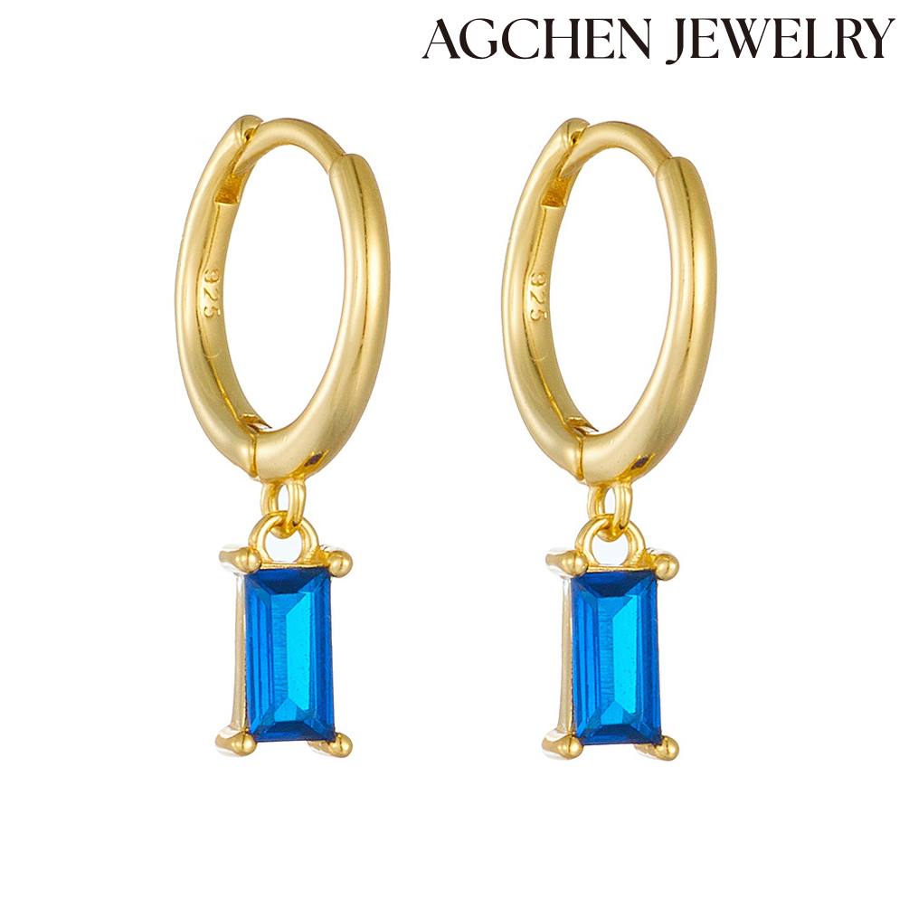 AGCEHN S925 Sterling Silver Deep Blue Square Zircon Earrings Europe and the United States Ins hot sale AGKE1572