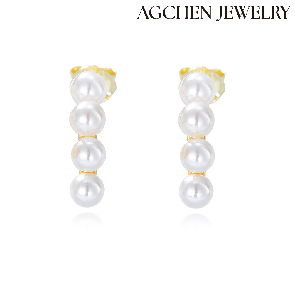 AGCHEN Europe and the United States fashion sterling silver pearl earrings stud female hot sale niche vint AGe light luxury earrings AGKE2491