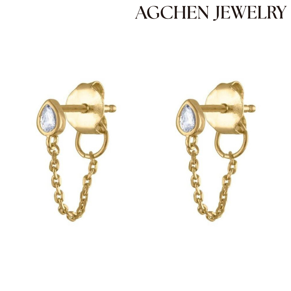 AGCEHN S925 silver water drop shape zircon earrings European and American punk girl personality after hanging everything chain earrings AGKE2489