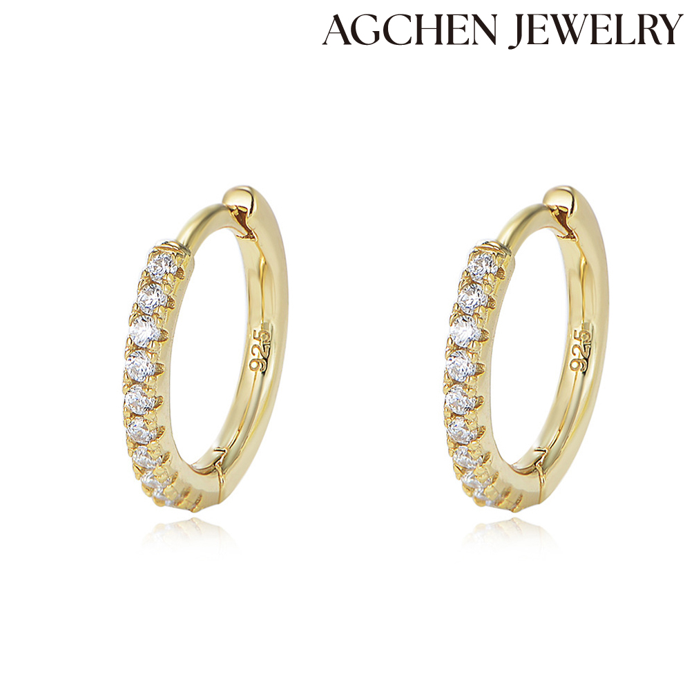 AGCHEN S925 sterling silver micro-inset zircon round ear buckle Europe and the United States hot selling fashion hipster earring AGKE2046