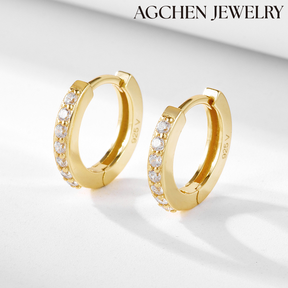 AGCHEN S925 Sterling Silver Earrings with Round Center Inlaid White Zirconia female Europe and America ins design sense new accessories AGKE2436