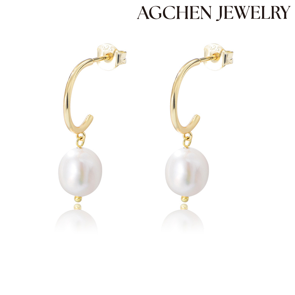 AGCHEN s925 Sterling silver irregular fresh water pearl earrings drop European and American vint AGe Baroque earrings women accessories AGKE2496