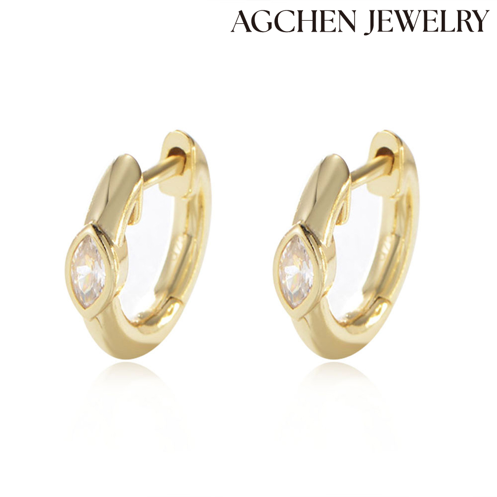 AGCHEN S925 sterling silver diamond-shaped zircon ear buckle Europe and the United States fashion simple cold all earrings girls women AGKE1806