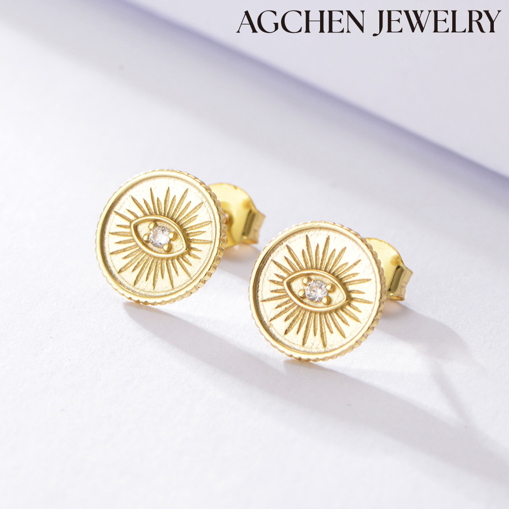 AGCHEN S925 sterling silver round earrings Europe and the United States new design ins devil eyes zircon earrings girls women jewelry AGKE1200