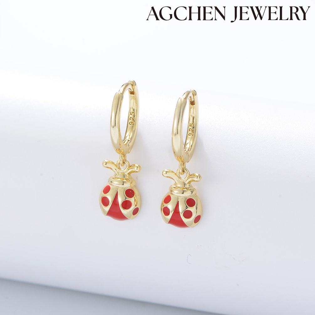 AGCHEN cute fresh earrings enamel drop oil drop glue seven stars ladybug earrings  of temperament simple earrings senior sense of daily accessories AGKE3256