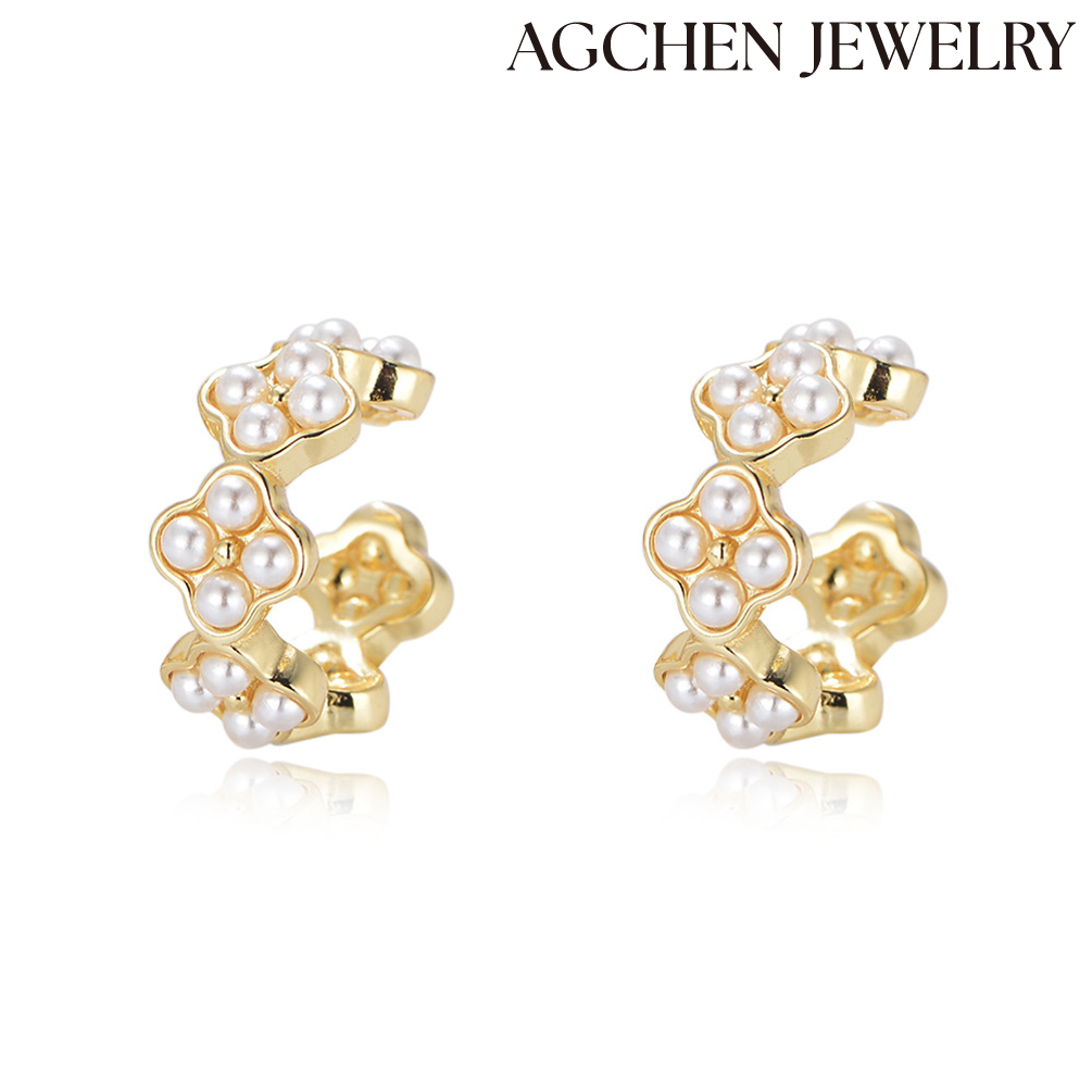 AGCHEN Europe and the United States ins premium niche light luxury S925 sterling silver geometric pearl earring buckle without piercing AGKE3335